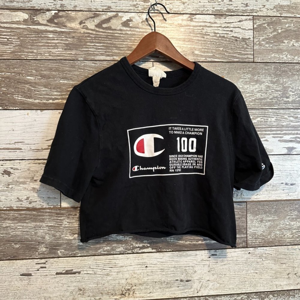Champion 100% Women's Black Athletic Crop Top Tee